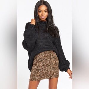 Show Me Your MuMu Roxanne Black Brown Leopard Print Stretchy Pullon Mini Skirt M